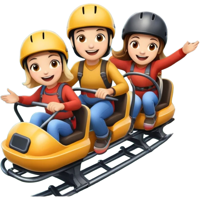 Two girls and one guy riding a mountain coaster emoji
