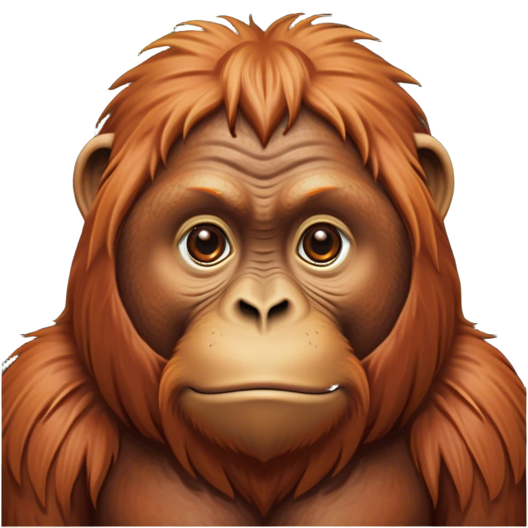 Cinematic Noble Orangutan Portrait Emoji, Poised and regal, with a robust, thoughtful build and deep, soulful eyes framed by rich, textured fur, Simplified yet sharp and sophisticated features, highly detailed, glowing with a soft, earthy glow, high shine, intelligent and contemplative, stylized with an air of ancient wisdom, focused and commanding, soft glowing outline, capturing the essence of a watchful and confident guardian that appears ready to step out of the screen with timeless authority! emoji