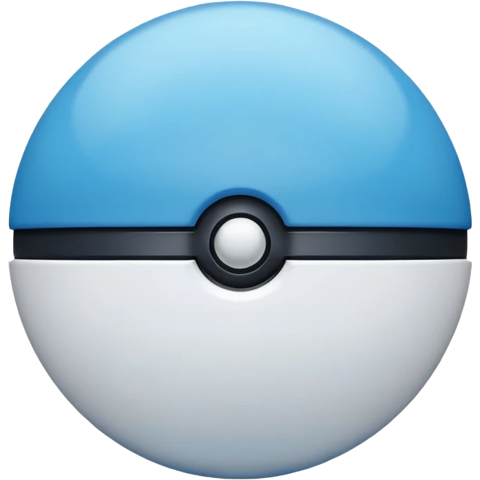blue pokeball emoji, top half is a more saturated blue, bottom half is white, black stripe, with a white sheen, with a reflective surface emoji