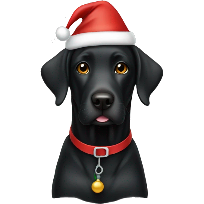A black lab dog wearing a Santa hat emoji