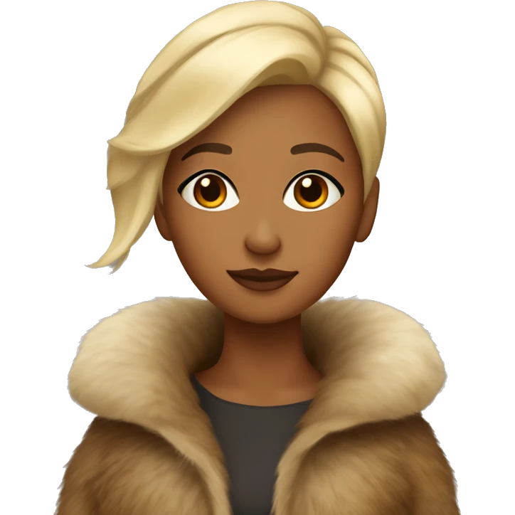 Brown-skin girl with pixie blonde hair, wearing a fur coat emoji