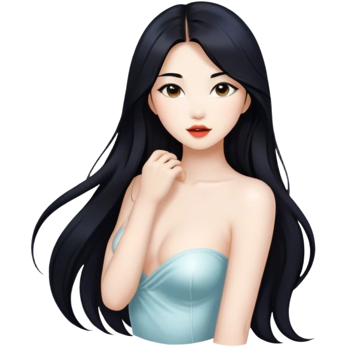 gorgeous Asian girl with long black hair, white skin, and a beautiful body  . Glamorous body  emoji
