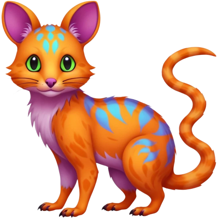 Neon-colored fantasy feline-rodent-marsupial-critter-vernid-fursona animal creature full body with intricate markings  emoji