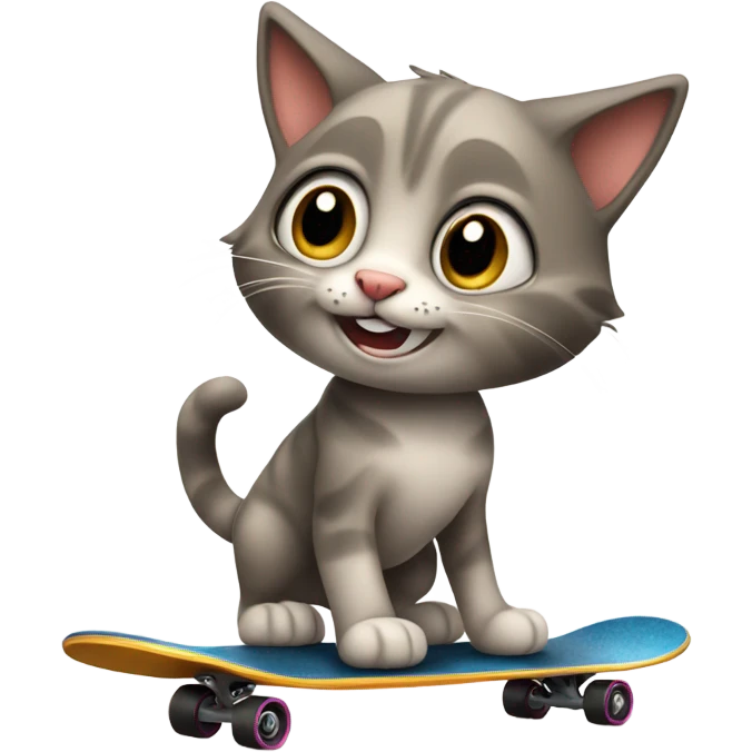 Cat skateboarding, kawaii emoji