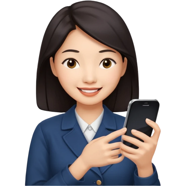 페르소나 요약 : 휴대폰을 보고 즐거워하는 여자, 40대의 아시아 여성이 한손으로만 휴대폰을 쥐고, 화면을 보면서 미소를 짓고 있어요. 시선은 휴대폰 화면으로 향하고 있어요. emoji