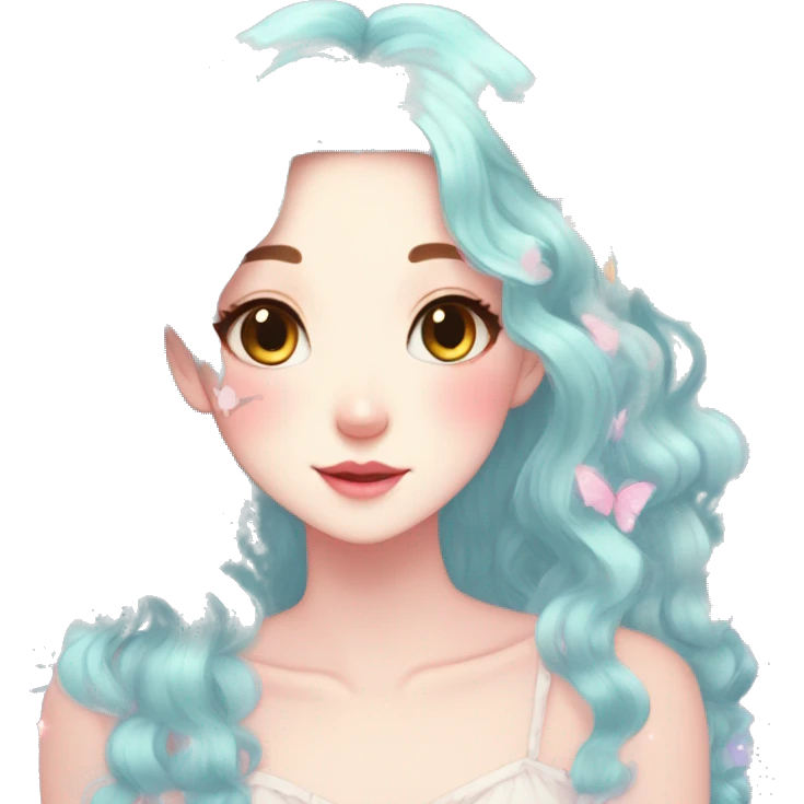 gorgeous anime pastel lady with butterflies and beautiful hair fairycore cottagecore emoji