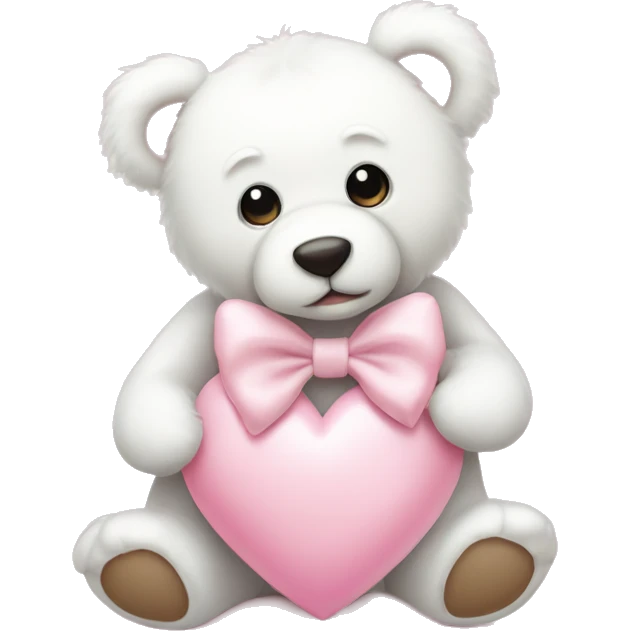 White teddybear with a bow sitting on a baby pink heart  emoji