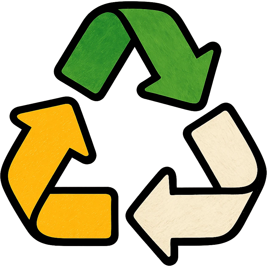 recycling arrows, modern look, green gold and white color scheme, rounded shapes, simple design emoji