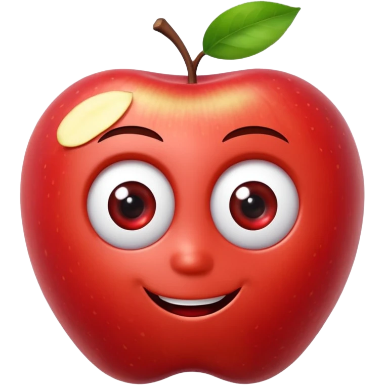 crea una manzana tipo emoji con  ojos y boca 3d tipo pixar emoji