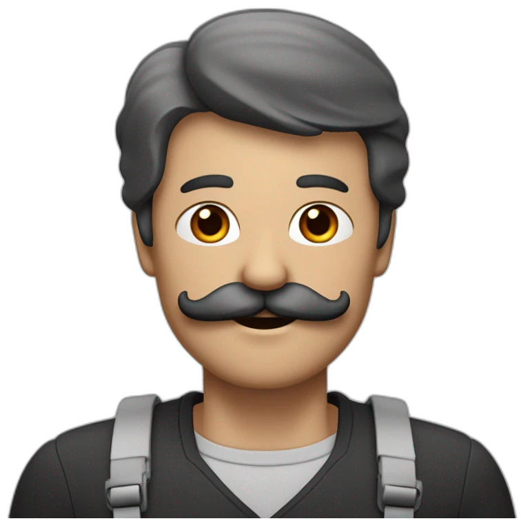 Un homme avec une moustache carré noire sous le nez, des cheveux noirs plaqués, un képi rouge et gris et le bras levé à 45 degrés  emoji