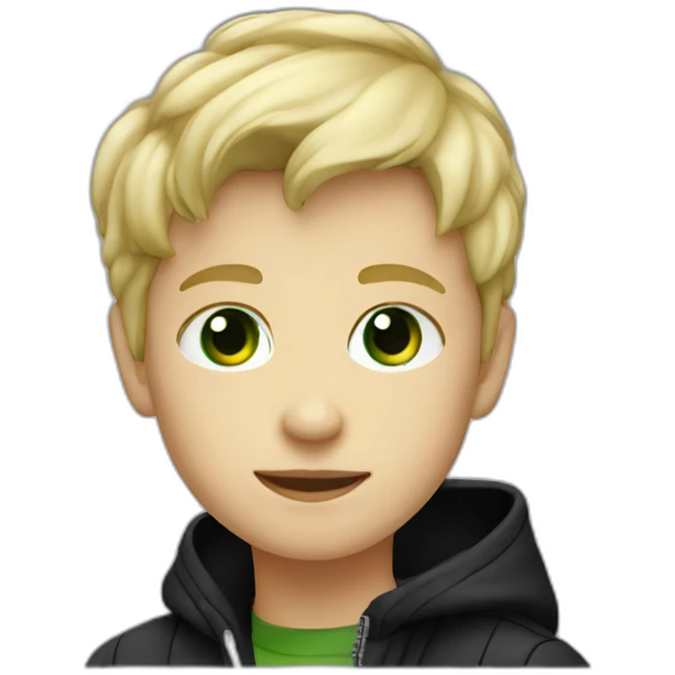 Blond boy with Black anorak kid Green eyes emoji