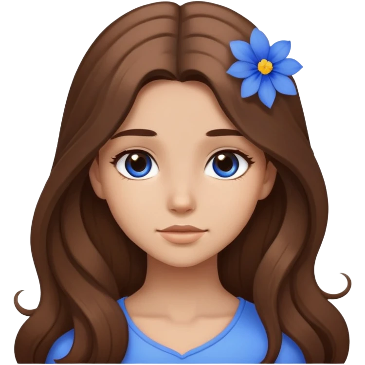 Pretty girl long brown hair blue flower in hair  emoji