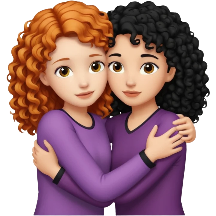 Gurl with black curly hair hugging a reddish blonde haired girl  emoji