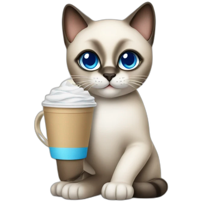 siamese cat with blue eyes holding cup drinking coffee emoji