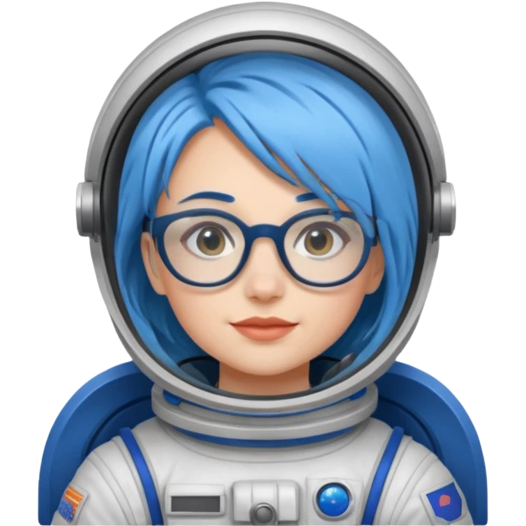 Female astronaut with blue hair, wear glasses, non helmet emoji