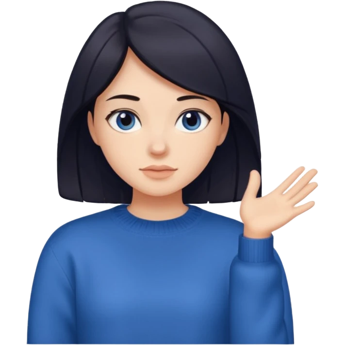 a girl with dark hair and a bluish sweater emoji