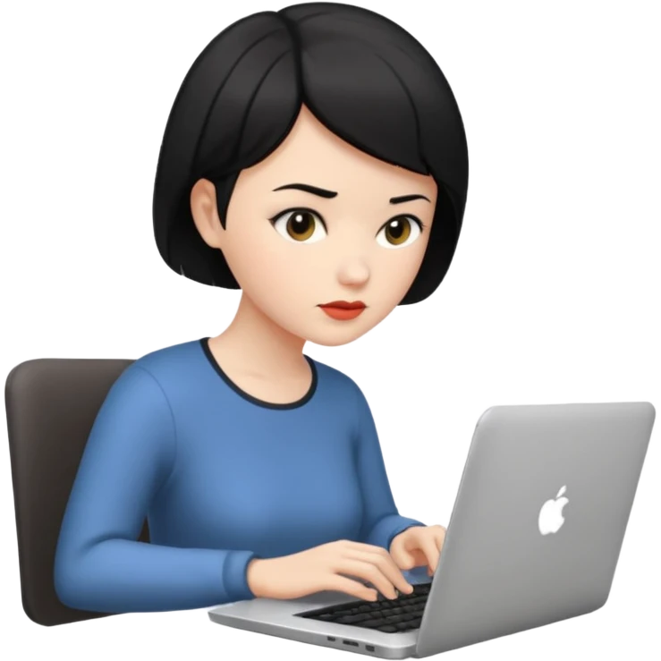 a white woman who has black short hair typing laptop emoji