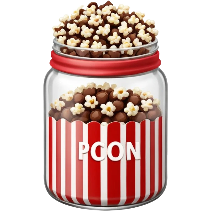 Chocolate popcorn in a jar with red and white vertical lines emoji