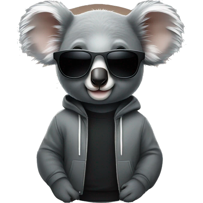 A koala wearing stylish sunglasses and a black sweatshirt  emoji