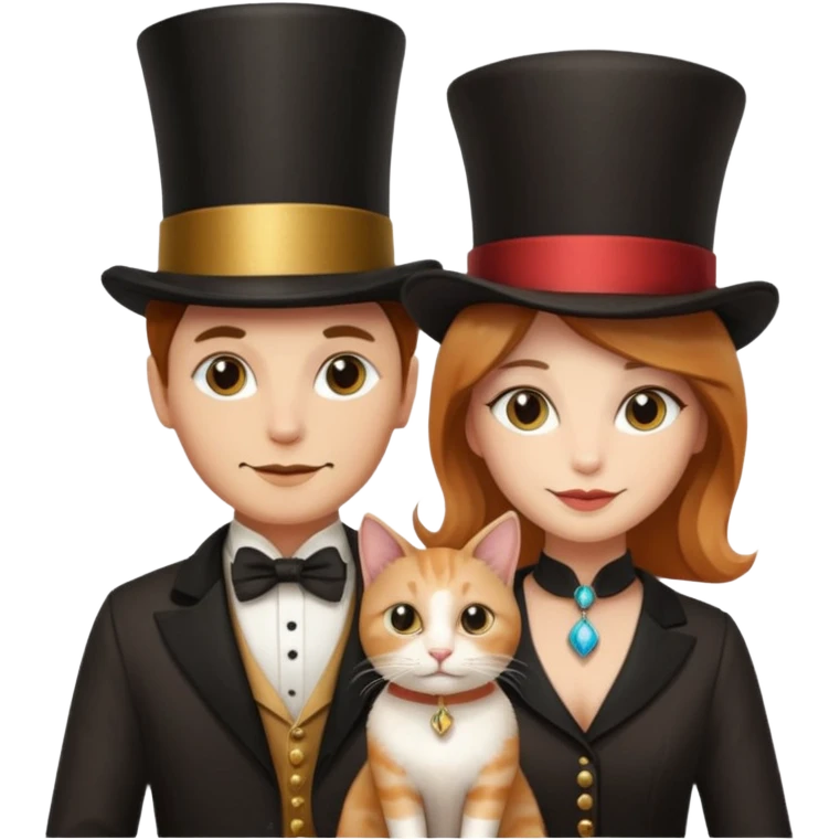 magician couple and their pet cat emoji