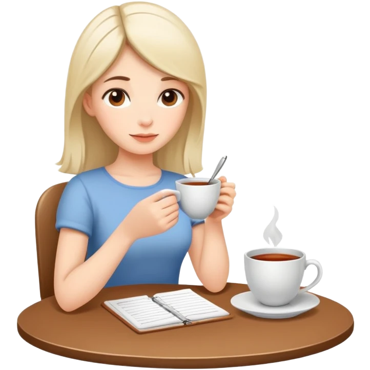 A calm girl balancing a to-do list and a cup of tea emoji