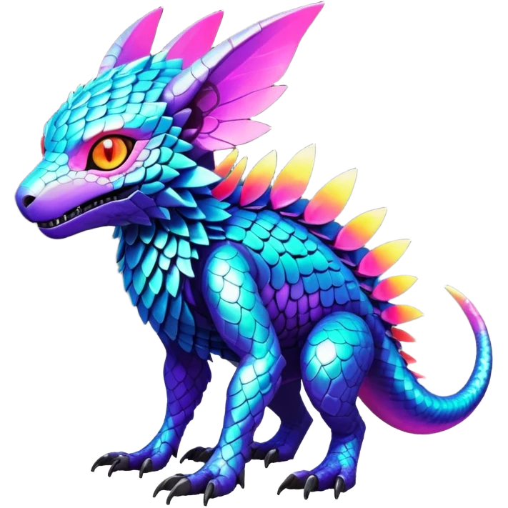 Tropical futuristic lush warm-colored modern colorful neon-colored cyber-Fakémon-Digimon-Trico-creature emoji