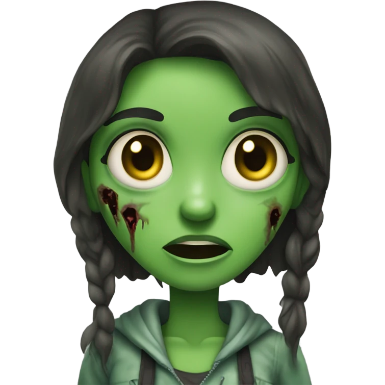 Brunette zombie girl in horror green very creppy emoji
