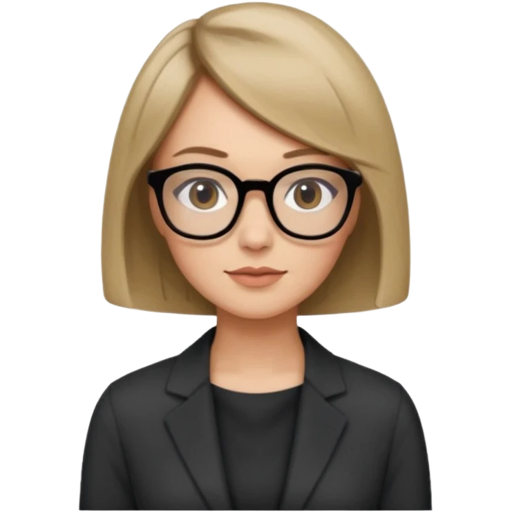 woman dark blonde petite bob haircut wears dark squarish glasses, classic clothes emoji