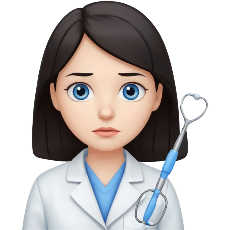 сгенерируй девушку стоматолога без стетоскопа с темными волосами и голубыми глазами еще грустную emoji