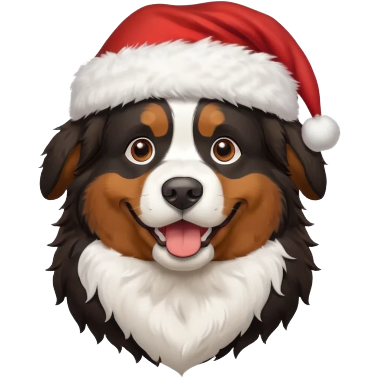 Bernese mountain dog wearing Santa hat emoji