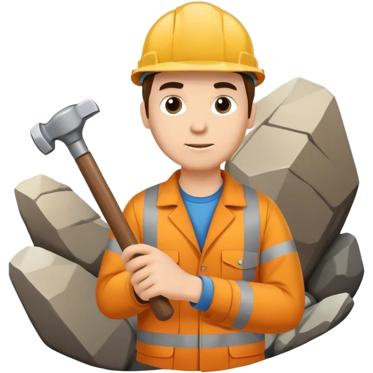 Geologist with hammer examining rocks in the Khibiny mountains emoji
