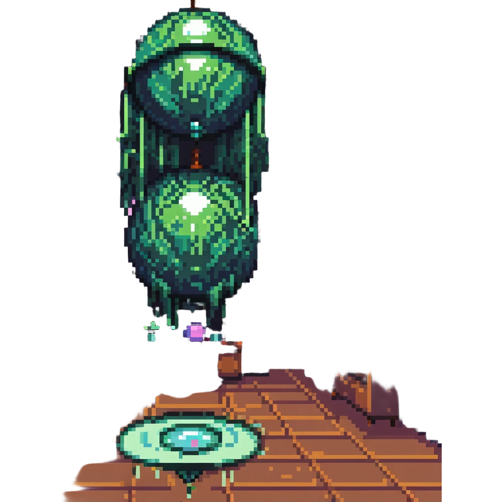 a slimy dance hall with goo dripping from the ceiling and a disco ball in pixel art style emoji