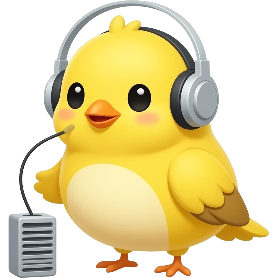 lovable small yellow bird listening to a radio. the image must be a transparent .png emoji