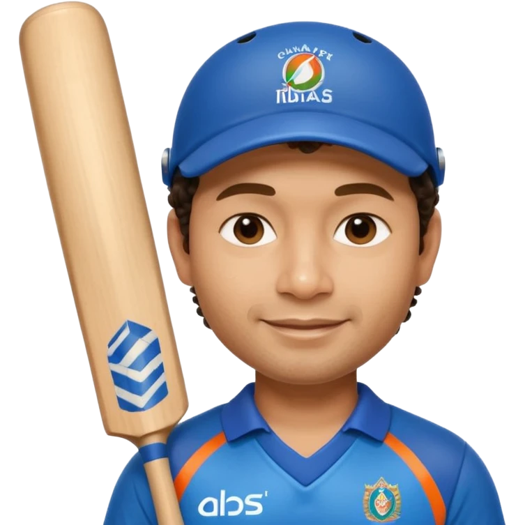 
Sachin Tendulkar
Create a cricket emoji of a short, curly-haired Indian batsman wearing a blue jersey, holding a bat with a calm confident smile, minimal flat emoji style, rounded shapes, bold outlines, vibrant colors, no background emoji