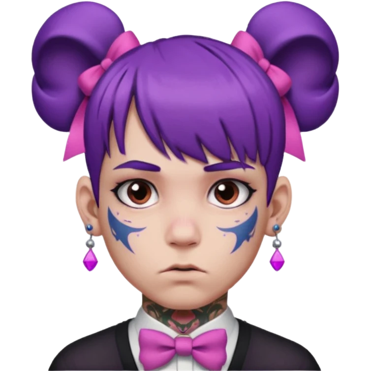 boy with bangs and purple hair and pink hairbow on the side of head and earrings and very heavy face tattoos emoji