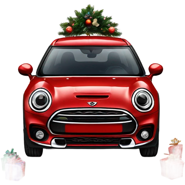 Red Mini Cooper Clubman with lots of Christmas decorations emoji