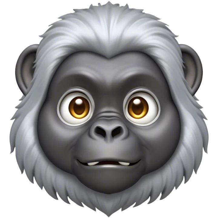 Cinematic Cute mountain Gorilla Portrait Emoji, Head tilted playfully and inquisitively, with a robust build accented by a striking silver mane and round, sparkling eyes full of gentle charm, Simplified yet irresistibly adorable features, highly detailed, glowing with a warm, friendly jungle glow, high shine, affectionate and lively, stylized with a touch of endearing primate whimsy, soft glowing outline, capturing the essence of a mischievous yet loving mountain that feels like it could lumber out of the screen into your arms! emoji