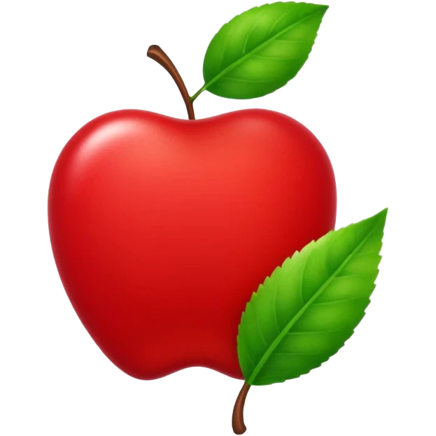 "iOS style apple emoji, bright red with a glossy texture and green leaf, no background" emoji