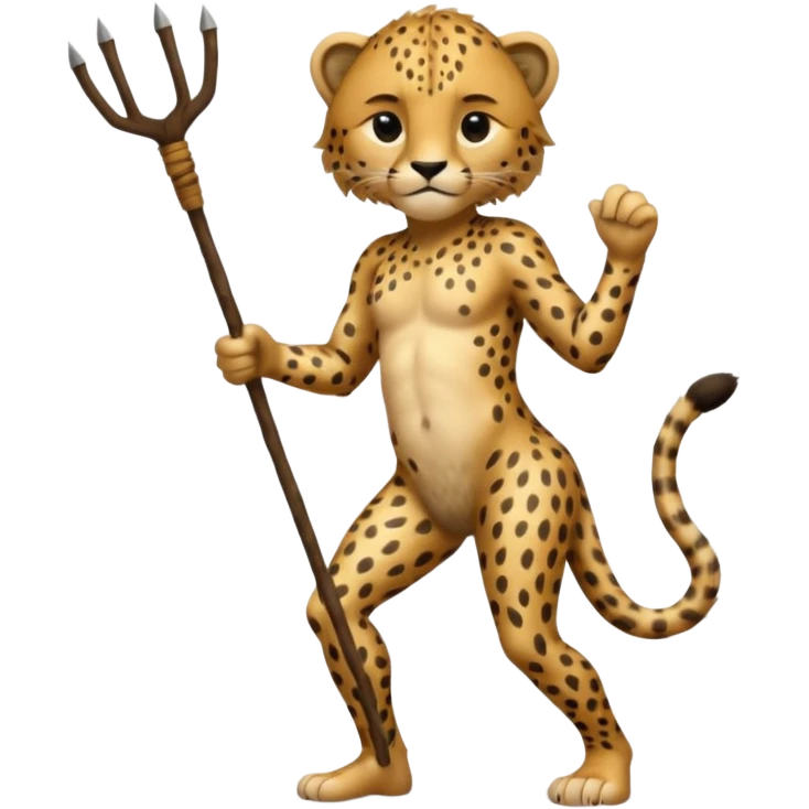 Give me a human who has hunch back and wearing cheetah print lot of hair on his body show full body and has a stick in his hand emoji