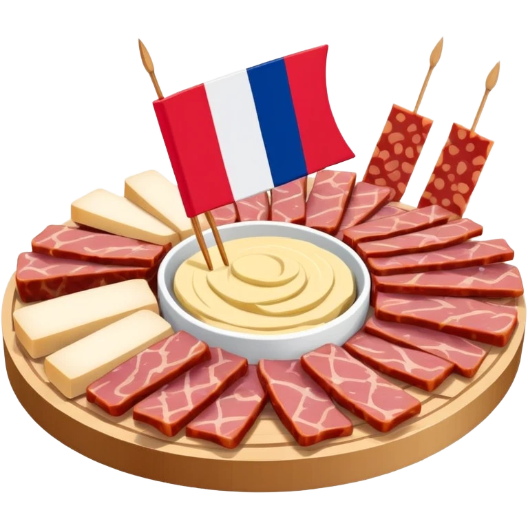 French flag on tooth pick on top of a SPAM charcuterieplatter emoji
