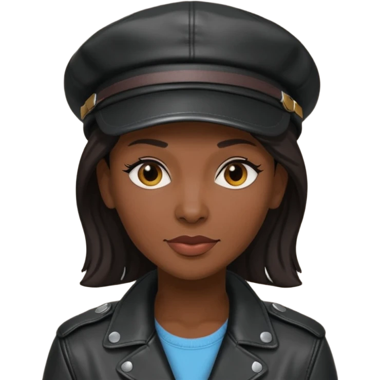 a leather Dom lesbian woman in her 40s with a black leather cap and black leather jacket emoji