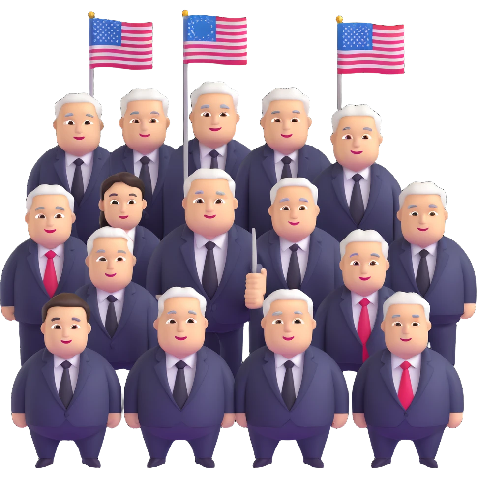 group of fat politicians together wearing suits with flag pins emoji