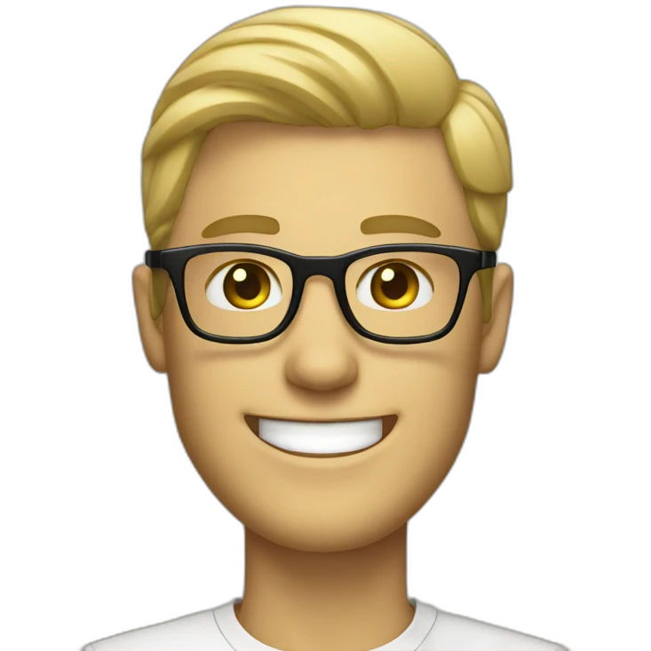 Handsome  blond man with short hair and persol glasses and grin emoji
