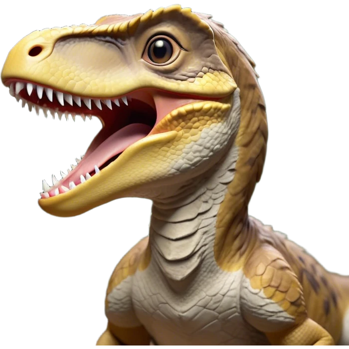 Cinematic Cute Yawning jurassic park Velociraptor Portrait Emoji, Head tilted slightly with a dramatic, wide-open yawn, showcasing a lean, powerful body with a relaxed snout and sleepy, half-closed eyes that hint at both ferocity and fatigue, Simplified yet irresistibly cute features, highly detailed, glowing with a soft, cozy prehistoric glow, high shine, relaxed yet expressive, stylized with a hint of whimsical ancient ease, soft glowing outline, capturing the essence of a drowsy yet endearing jurassic park Velociraptor that appears ready to stretch and yawn its way out of the screen! emoji
