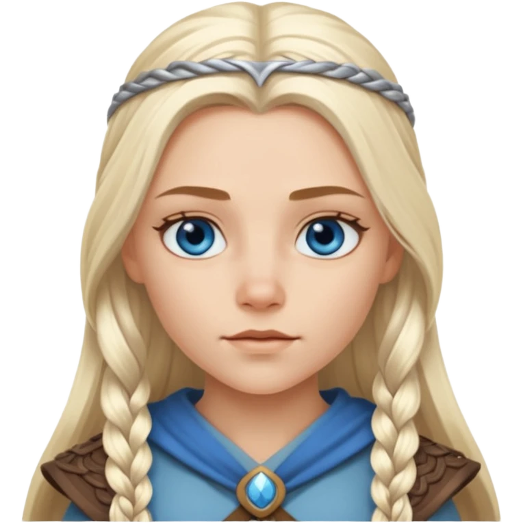 Viking platinum blonde girl with long hair and forelocks, blue eyes. emoji