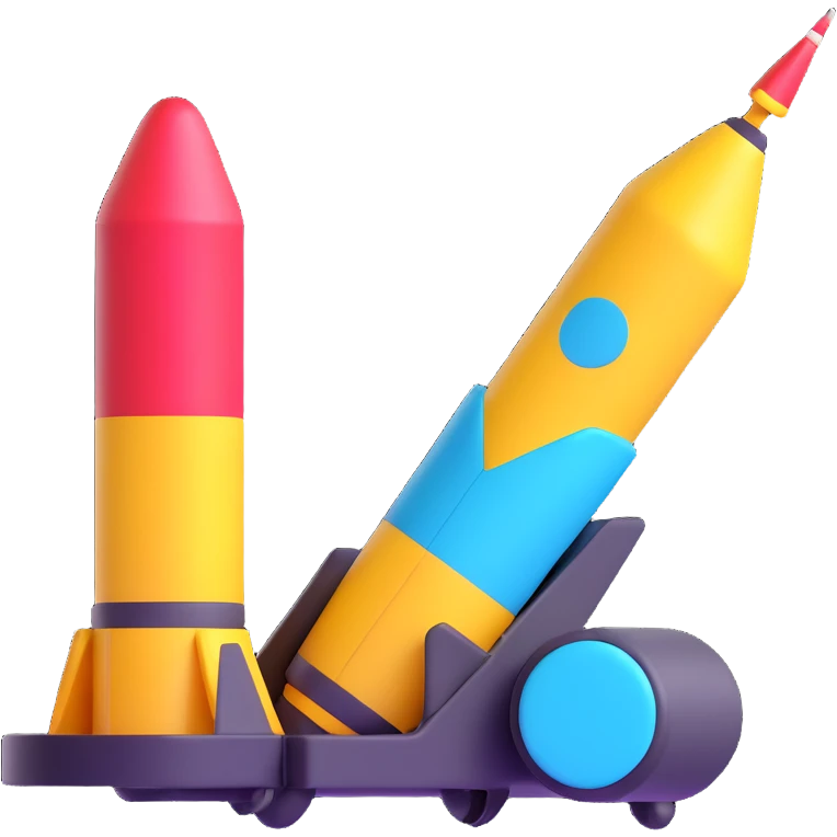 Make this missile battery look futuristic in 3D emoji style with no background, focusing on smooth shapes and vibrant colors. emoji
