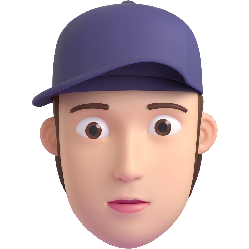 man 30 years old, hair coming out from under cap, with diastema emoji
