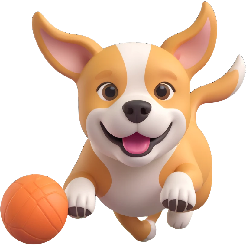 dog chasing ball in forrest, close up pose emoji