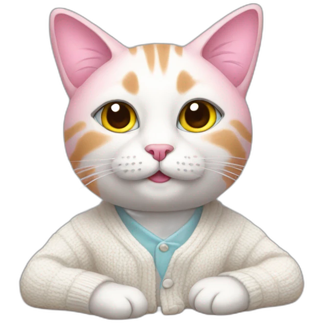Pink cat in white cardigan emoji