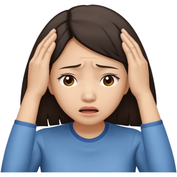 Asian woman agonizing over her head with her hands emoji